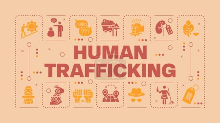 Menschenhandel ist ein Schlagwort. Zwangsarbeit. Moderne Sklaverei. Illegale Aktivitäten. Visuelle Kommunikation. Vektorgrafik mit Schriftzug, editierbaren Glyphen-Symbolen. Hubot Sans Schrift verwendet