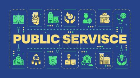 Public service dark blue word concept. Government services. Law enforcement and healthcare. Visual communication. Vector art with lettering text, editable glyph icons. Hubot Sans font used