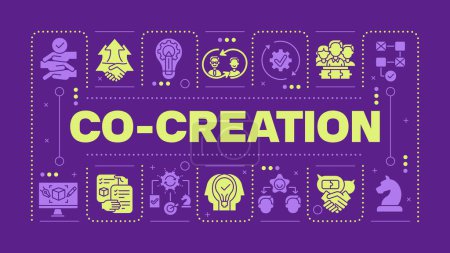 Illustration for Co-creation dark purple word concept. Teamwork collaboration. Creative process. Product design. Visual communication. Vector art with lettering text, editable glyph icons. Hubot Sans font used - Royalty Free Image