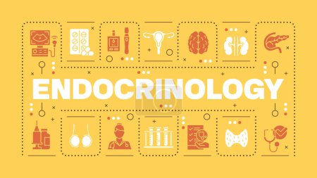 Endocrinology yellow word concept. Endocrine system checkup. Diabetes management. Healthcare. Visual communication. Vector art with lettering text, editable glyph icons. Hubot Sans font used