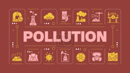 Pollution brown word concept. Air and water contamination. Toxic waste. Carbon emissions. Visual communication. Vector art with lettering text, editable glyph icons. Hubot Sans font used