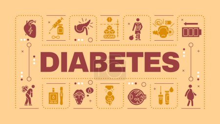 Diabetes peach word concept. Chronic illness. Symptoms and treatment. Blood glucose levels. Visual communication. Vector art with lettering text, editable glyph icons. Hubot Sans font used