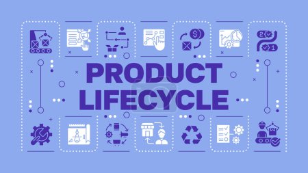 Product lifecycle light purple word concept. Product management. Product design and manufacturing. Visual communication. Vector art with lettering text, editable glyph icons. Hubot Sans font used