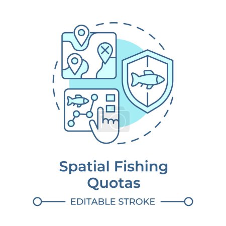 Spatial fishing quotas soft blue concept icon. Resource management. Marine ecosystem preservation. Round shape line illustration. Abstract idea. Graphic design. Easy to use in infographic