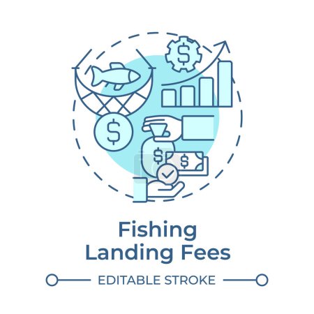 Fishing landing fees soft blue concept icon. Revenue increase, business. Seafood production. Round shape line illustration. Abstract idea. Graphic design. Easy to use in infographic, presentation