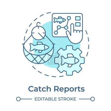 Catch reports soft blue concept icon. Fisheries monitoring, aquatic resources. Round shape line illustration. Abstract idea. Graphic design. Easy to use in infographic, presentation