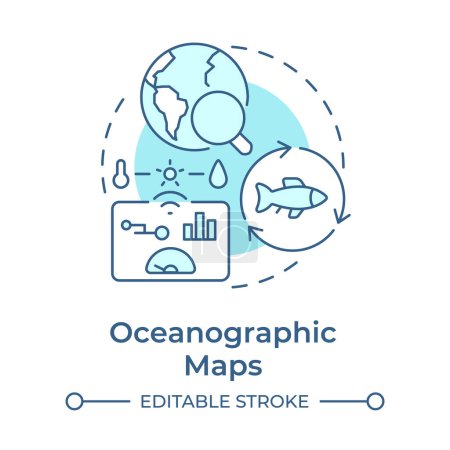 Oceanographic maps soft blue concept icon. Weather data, statistics. Monitoring tool. Round shape line illustration. Abstract idea. Graphic design. Easy to use in infographic, presentation