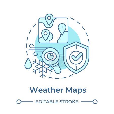 Weather maps soft blue concept icon. Climate control. Atmospheric condition monitoring. Round shape line illustration. Abstract idea. Graphic design. Easy to use in infographic, presentation