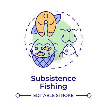 Subsistence fishing multi color concept icon. Seafood production, fish harvesting. Round shape line illustration. Abstract idea. Graphic design. Easy to use in infographic, presentation
