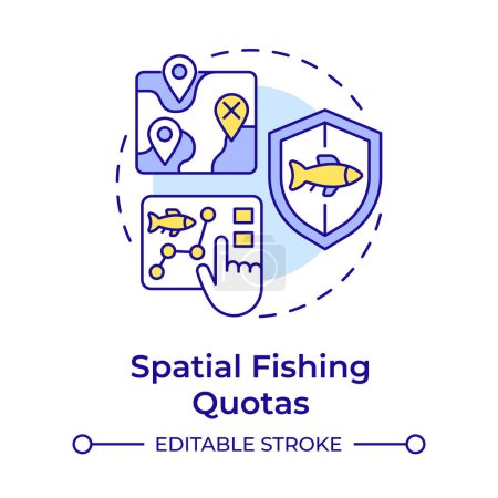 Spatial fishing quotas multi color concept icon. Resource management. Marine ecosystem preservation. Round shape line illustration. Abstract idea. Graphic design. Easy to use in infographic