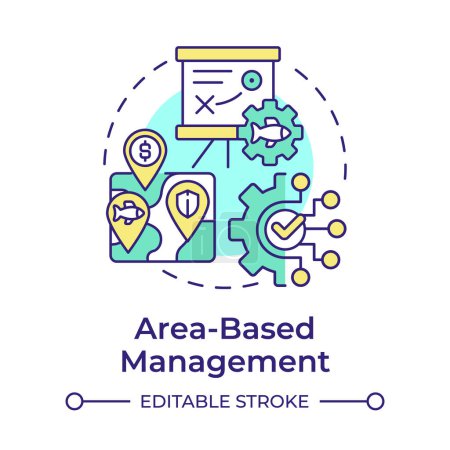 Area-based management multi color concept icon. Oceanographic map, bathymetry. Round shape line illustration. Abstract idea. Graphic design. Easy to use in infographic, presentation
