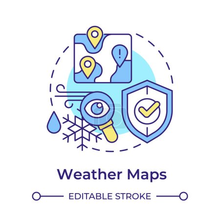 Weather maps multi color concept icon. Climate control, atmospheric condition. Round shape line illustration. Abstract idea. Graphic design. Easy to use in infographic, presentation