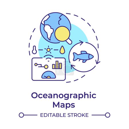 Oceanographic maps multi color concept icon. Weather data, statistics. Monitoring tool. Round shape line illustration. Abstract idea. Graphic design. Easy to use in infographic, presentation