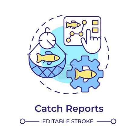 Catch reports multi color concept icon. Fisheries monitoring, aquatic resources. Round shape line illustration. Abstract idea. Graphic design. Easy to use in infographic, presentation