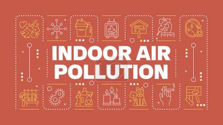 Indoor air pollution red word concept. Home air quality. Dust and allergens. Respiratory health. Horizontal vector image. Headline text surrounded by editable outline icons. Hubot Sans font used
