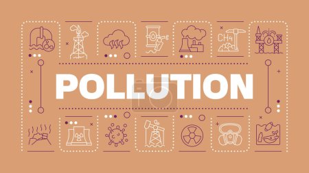 Pollution tan brown word concept. Air and water contamination. Toxic waste. Carbon emissions. Horizontal vector image. Headline text surrounded by editable outline icons. Hubot Sans font used