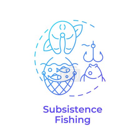 Subsistencia pesca azul gradiente icono concepto. Producción de mariscos, recolección de pescado. Ilustración de línea de forma redonda. Una idea abstracta. Diseño gráfico. Fácil de usar en infografía, presentación