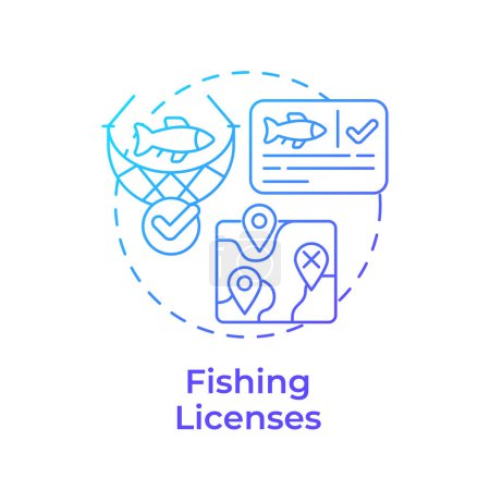 Licencias de pesca icono concepto gradiente azul. Normas industriales, documentación. Ilustración de línea de forma redonda. Una idea abstracta. Diseño gráfico. Fácil de usar en infografía, presentación