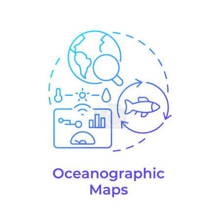 Ozeanographische Karten blaues Gradienten-Konzept-Symbol. Wetterdaten, Statistiken. Kontrollinstrument. Abbildung der runden Formlinie. Abstrakte Idee. Grafikdesign. Einfache Bedienung in Infografik, Präsentation