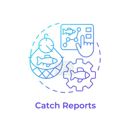 Catch berichtet über das blaue Gradienten-Konzept-Symbol. Fischereiüberwachung, Wasserressourcen. Abbildung der runden Formlinie. Abstrakte Idee. Grafikdesign. Einfache Bedienung in Infografik, Präsentation