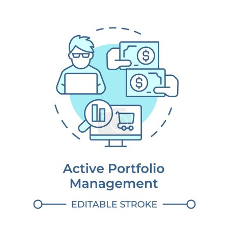 Active portfolio management soft blue concept icon. Financial advisor, stock trader. Round shape line illustration. Abstract idea. Graphic design. Easy to use in infographic, presentation