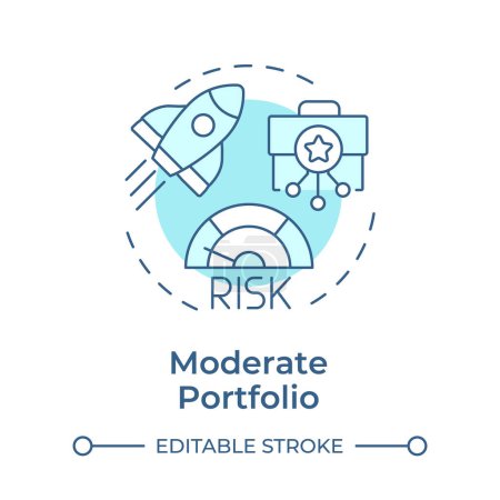 Moderate portfolio soft blue concept icon. Investment organization, rocket progress. Risk management. Round shape line illustration. Abstract idea. Graphic design. Easy to use in infographic