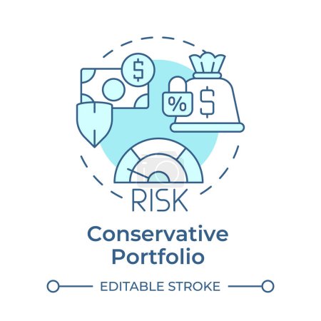 Conservative portfolio soft blue concept icon. Low risk, earnings stability. Asset allocation. Round shape line illustration. Abstract idea. Graphic design. Easy to use in infographic, presentation