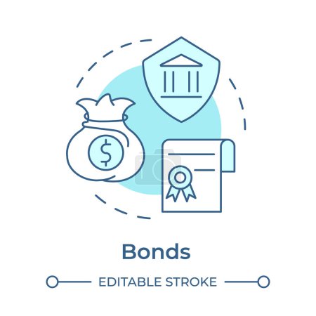 Bonds weiches blaues Konzeptsymbol. Investitionsmanagement, Asset Allokation. Finanzplanung. Abbildung der runden Formlinie. Abstrakte Idee. Grafikdesign. Einfache Bedienung in Infografik, Präsentation