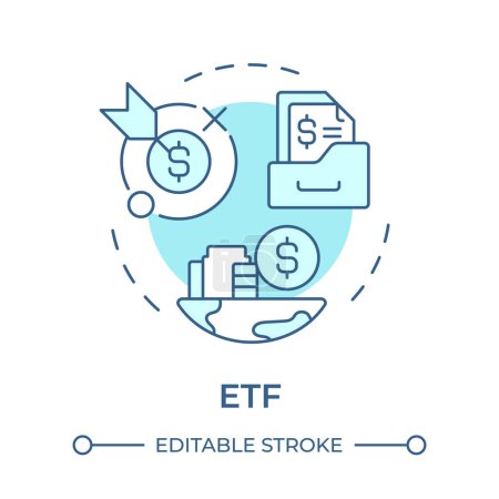 ETF weiches blaues Konzeptsymbol. Finanzdiversifizierung, Aktienmarkt. Finanzwerte. Abbildung der runden Formlinie. Abstrakte Idee. Grafikdesign. Einfache Bedienung in Infografik, Präsentation