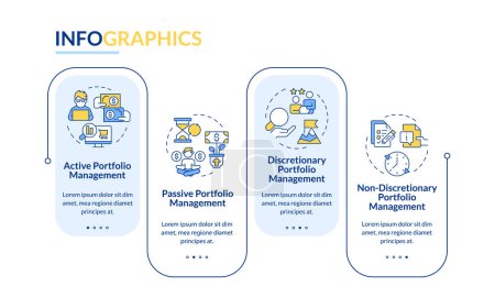 Portfolio management types rectangle infographic template. Data visualization with 4 steps. Editable timeline info chart. Workflow layout with line icons. Lato-Bold, Regular fonts used