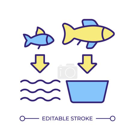 Fish size RGB color icon. Marine ecosystem, fishing. Seafood production package. Ecosystem health preservation. Isolated vector illustration. Simple filled line drawing. Editable stroke