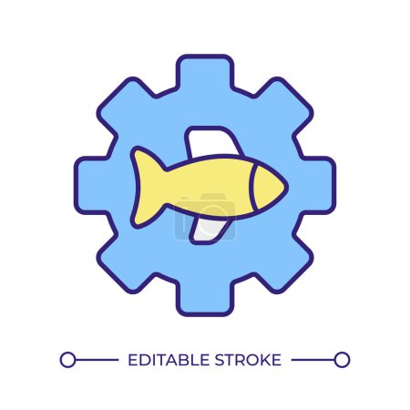 Fisheries management RGB color icon. Regulatory measure, technological advancement. Aquatic ecosystem control. Isolated vector illustration. Simple filled line drawing. Editable stroke