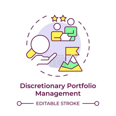 Discretionary portfolio management multi color concept icon. Investment manager, financial strategy. Round shape line illustration. Abstract idea. Graphic design. Easy to use in infographic