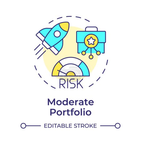 Moderate portfolio multi color concept icon. Investment organization, rocket progress. Risk management. Round shape line illustration. Abstract idea. Graphic design. Easy to use in infographic
