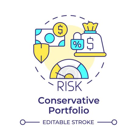 Conservative portfolio multi color concept icon. Low risk, earnings stability. Round shape line illustration. Abstract idea. Graphic design. Easy to use in infographic, presentation