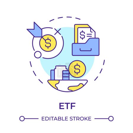 ETF icono concepto multicolor. Diversificación financiera, mercado de valores. Activos financieros. Ilustración de línea de forma redonda. Una idea abstracta. Diseño gráfico. Fácil de usar en infografía, presentación