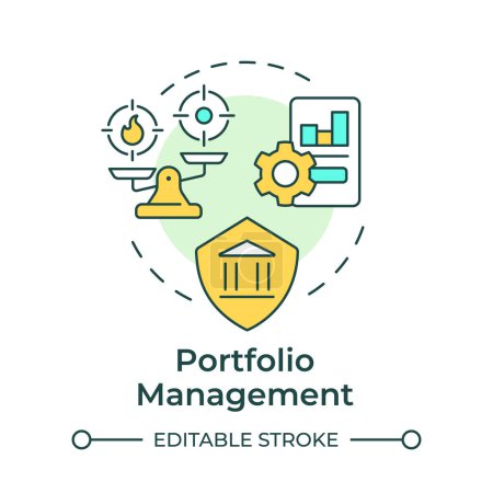 Portfolio management instruments multi color concept icon. Business graphs, investment. Round shape line illustration. Abstract idea. Graphic design. Easy to use in infographic, presentation