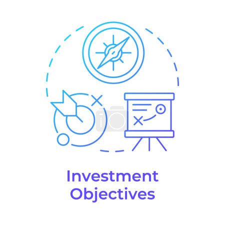 Investitionsziele blaues Gradienten-Konzept-Symbol. Portfoliostrategie, Einkommenserzeugung. Abbildung der runden Formlinie. Abstrakte Idee. Grafikdesign. Einfache Bedienung in Infografik, Präsentation