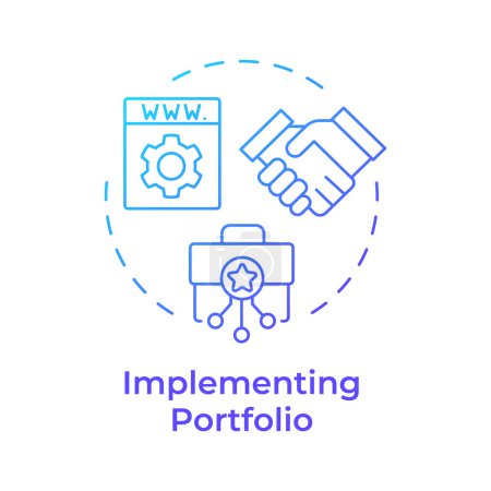 Implementing portfolio blue gradient concept icon. Business collaboration, investment. Round shape line illustration. Abstract idea. Graphic design. Easy to use in infographic, presentation