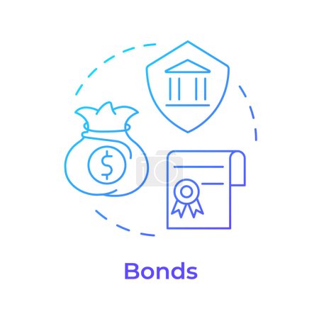 Bonds blaues Gradient-Konzept-Symbol. Investitionsmanagement, Asset Allokation. Finanzplanung. Abbildung der runden Formlinie. Abstrakte Idee. Grafikdesign. Einfache Bedienung in Infografik, Präsentation