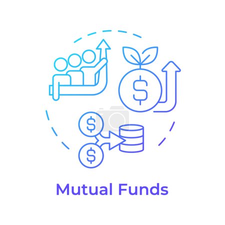 Fondos mutuos icono concepto gradiente azul. Gestión de activos, bonos de inversión. Trabajo en equipo de negocios. Ilustración de línea de forma redonda. Una idea abstracta. Diseño gráfico. Fácil de usar en infografía, presentación