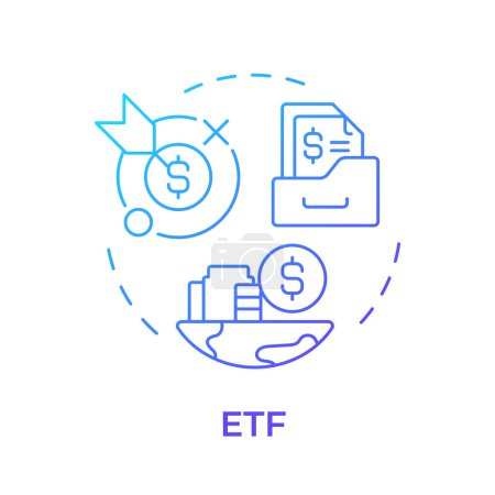 ETF icono de concepto de gradiente azul. Diversificación financiera, mercado de valores. Activos financieros. Ilustración de línea de forma redonda. Una idea abstracta. Diseño gráfico. Fácil de usar en infografía, presentación