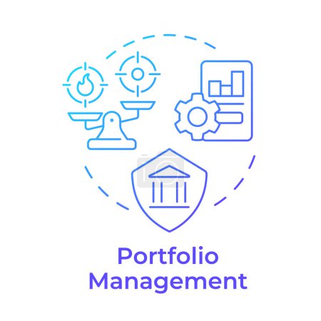 Portfolio management instruments blue gradient concept icon. Business graphs, investment. Round shape line illustration. Abstract idea. Graphic design. Easy to use in infographic, presentation