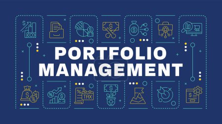 Portfolio management blue word concept. Financial diversification, interest rate. Investing money. Visual communication. Vector art with lettering text, editable glyph icons. Hubot Sans font used
