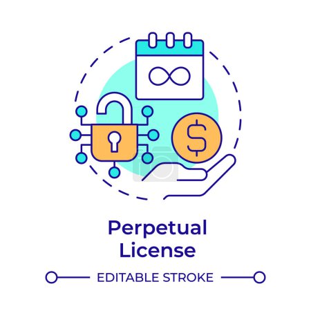 Perpetual license multi color concept icon. Regulatory compliance, monthly calendar. Round shape line illustration. Abstract idea. Graphic design. Easy to use in infographic, presentation