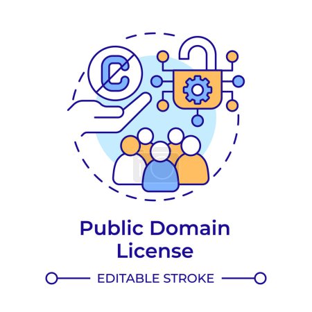 Public domain license multi color concept icon. Open source software. Community organization. Round shape line illustration. Abstract idea. Graphic design. Easy to use in infographic, presentation