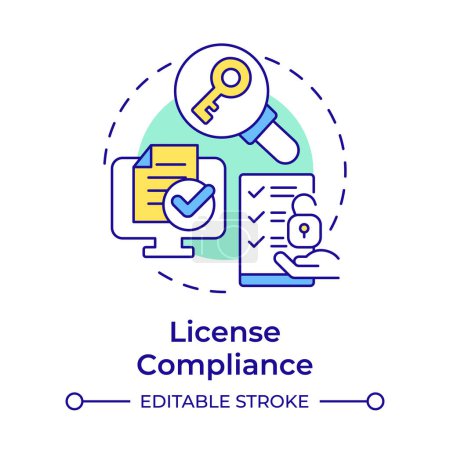 License compliance multi color concept icon. Regulatory documentation, task list. Round shape line illustration. Abstract idea. Graphic design. Easy to use in infographic, presentation