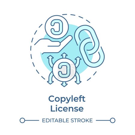 Icono de concepto azul suave de licencia copyleft. Protección del derecho de autor, propiedad intelectual. Ilustración de línea de forma redonda. Una idea abstracta. Diseño gráfico. Fácil de usar en infografía, presentación