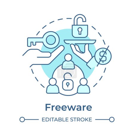 Freeware soft blue concept icon. Customer service, usage tracking. Software licensing. Round shape line illustration. Abstract idea. Graphic design. Easy to use in infographic, presentation