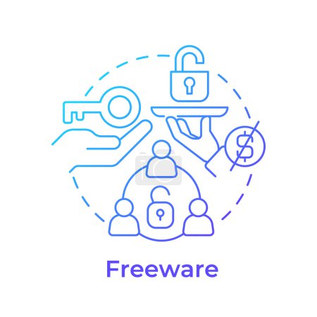 Freeware blue gradient concept icon. Customer service, usage tracking. Software licensing. Round shape line illustration. Abstract idea. Graphic design. Easy to use in infographic, presentation